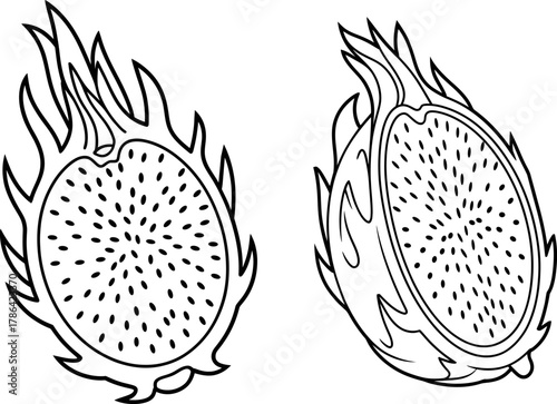 Dragon Fruit Cut Half Line Art