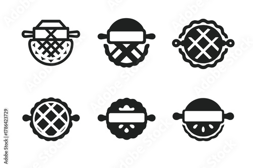 Artful Baking Logo Variations. Homemade baking. Set Logo of Homemade baking: rolling pin with pie pan. harmonious logo variations of the same emblematic
