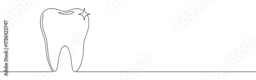 Continuous one line drawing of a sparkling, healthy tooth, symbolizing dental health, hygiene, and bright smiles