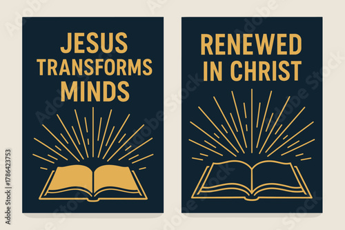 Renewal in Christ Banners. Renewal in Christ. Two vertical A6 banners with safe margins, centered composition, no elements touching edges, flat vector design,