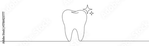 Continuous one line drawing of a sparkling, healthy tooth, symbolizing dental health, hygiene, and bright smiles