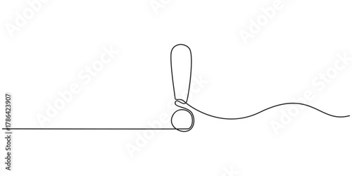 Exclamation mark continuous one line. Hand drawn black attention marks isolated on white background. Hands drawing graphic element important point. Idea symbol for design prints. Vector illustration