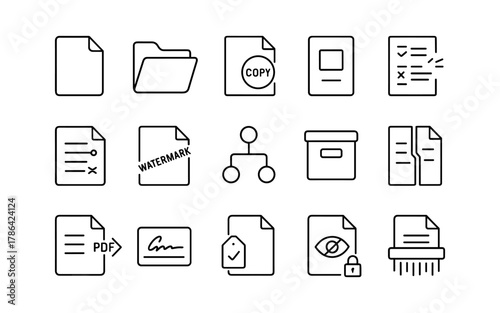 Minimalist line style document and file icons for digital organization