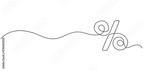 AdobLinear background of percent sign. One continuous line drawing of a percent sign. Vector illustration. Linear percent icon isolated, Percent sign line art silhouette. One line continuous outline.