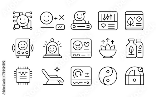 Modern minimalist icons: technology, wellness and user interface elements