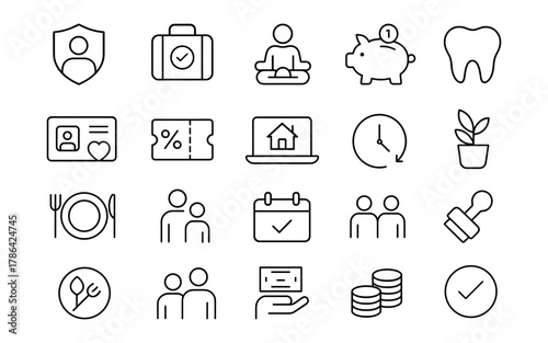 Simple line icons collection for business, health, money, and office productivity