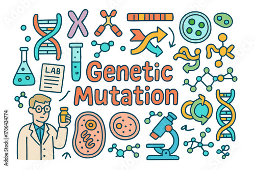 Genetic Mutation Doodle. Genetic mutation. Hand-drawn doodle illustration of Genetic mutation. DNA strand,
