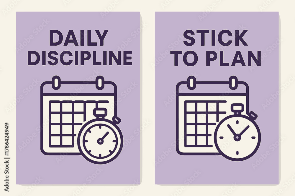 Naklejka premium Modern Discipline Banners. Discipline. Two vertical A6 banners with safe margins, centered composition, no elements touching edges, modern, lavender and cream,