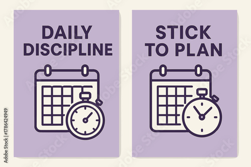 Modern Discipline Banners. Discipline. Two vertical A6 banners with safe margins, centered composition, no elements touching edges, modern, lavender and cream,