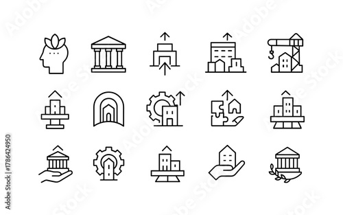 Linear minimalist icons for real estate and construction concepts
