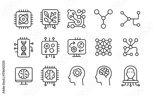 Minimalist linear icons of artificial intelligence and neural networks
