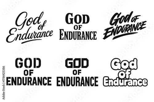 Endurance Lettering Variations. God of Endurance. Set lettering. harmonious lettering variations of the same emblematic concept (Elegant script with flowing