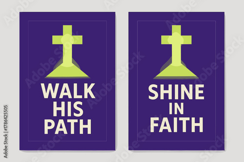 Glowing Path Banners. Path of Light. Two vertical A6 banners with safe margins, centered composition, no elements touching edges, geometric, royal purple and
