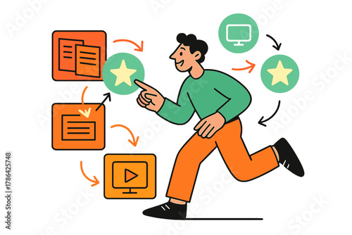 Dynamic Content Choices. Content subscriptions. Person selecting magazines, newsletters, and streaming