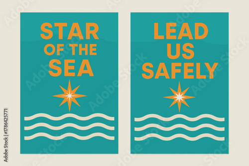 Star of the Sea. Star of the Sea. Two vertical A6 banners with safe margins, centered composition, no elements touching edges, modern, turquoise and orange,
