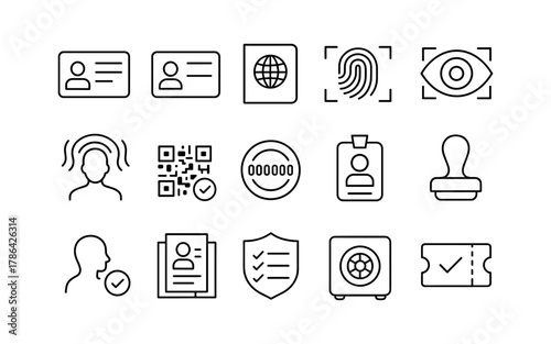 Modern identification and security icons in simple linear style