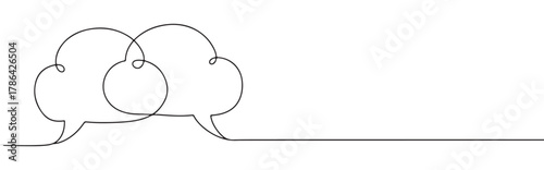 Continuous one line drawing of two cloud speech bubbles, symbolizing communication, conversation, discussion, and dialogue