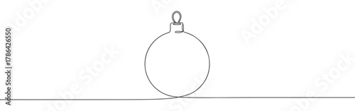 Continuous one line drawing of a simple, round Christmas ornament, symbolizing holidays, decoration, and festive cheer