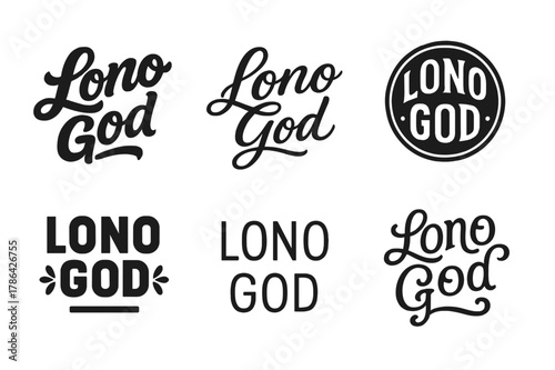 Lono God Lettering Styles. Lono God. Set lettering. harmonious lettering variations of the same emblematic concept, each with different artistic interpretation