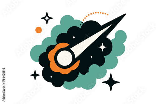 Comet's Whimsical Journey. Comet Through a Nebula. A crisp tail slices across soft clouds; ?Whisper Trail? hangs near sparkling dust. The head glows with a