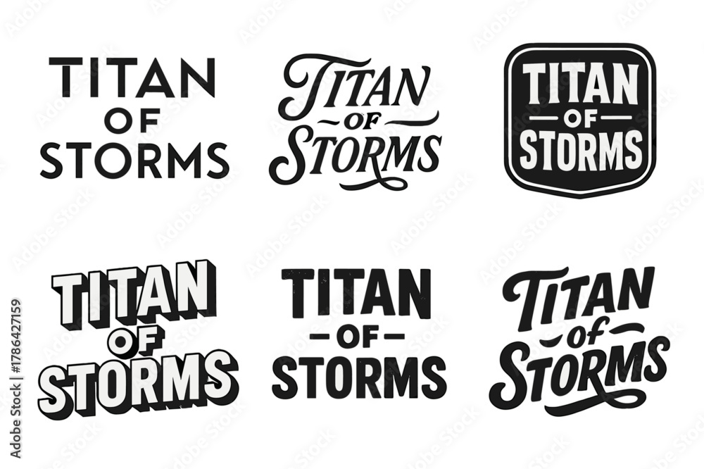Fototapeta premium Lettering Titan Showcase. Titan of Storms. Set lettering. harmonious lettering variations of the same emblematic concept (Abstract geometric letterforms,