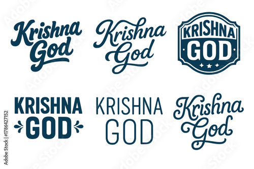 Krishna Lettering Variations. Krishna God. Set lettering. harmonious lettering variations of the same emblematic concept, each with different