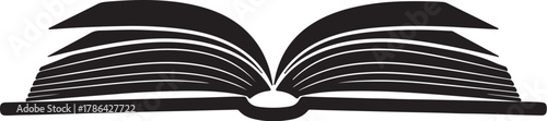 Open Book Silhouette with Curved Pages and Horizontal Binding reading knowledge on transparent background