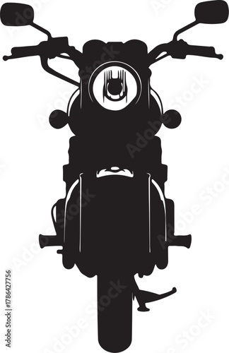 Front View Silhouette of a Motorcycle with Headlight and Handlebars vector illustration on transparent background