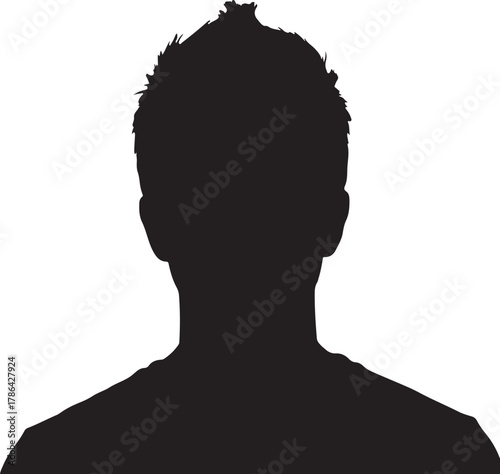 Silhouette of a man's head and shoulders with spiky hair on a white background male on transparent background