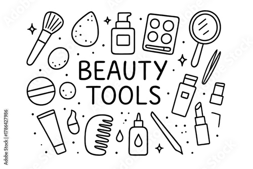 Beauty Tools Doodle. Beauty Tools. Hand-drawn doodle illustration of Beauty Tools. brush, sponge, makeup