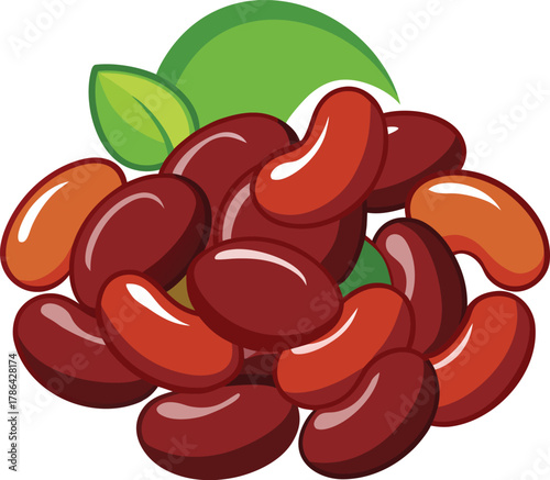 Pile of Red Kidney Beans with Green Leaves legumes