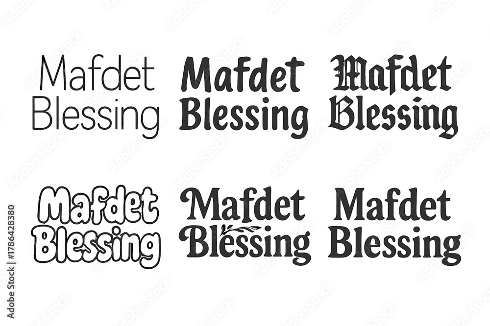 Fototapeta premium Mafdet Lettering Variations. Mafdet Blessing. Set lettering. harmonious lettering variations of the same emblematic concept, each with different artistic