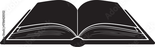 Black Silhouette of an Open Book with Pages and Binding on a White Background reading knowledge on transparent background