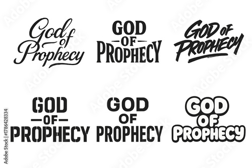 God of Prophecy Variations. God of Prophecy. Set lettering. harmonious lettering variations of the same emblematic concept (Elegant script with flowing curves,