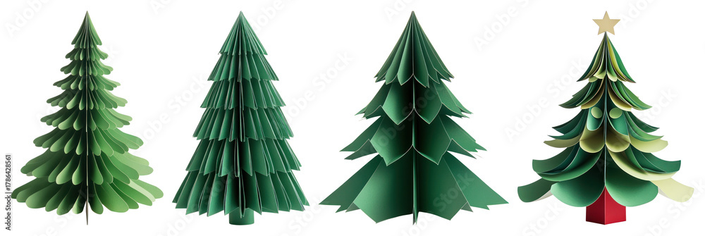 Fototapeta premium PNG Paper trees creative festive decor, element set on transparent background