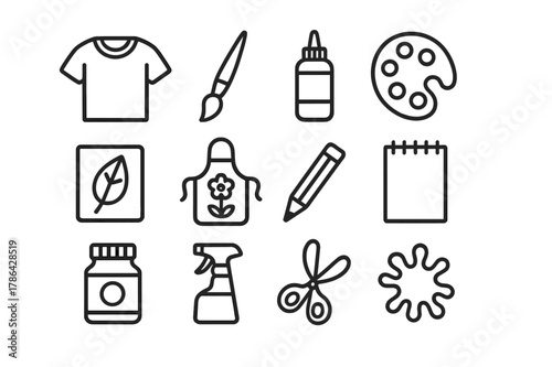 Hand-Painted Clothing Icons. Hand-painted clothing. Line outline icon set of hand-painted clothing: t-shirt,