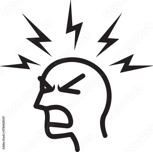Frustrated person experiencing intense headache or stress with radiating energy.