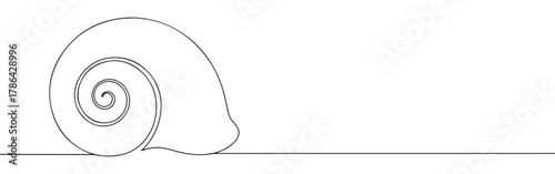 A continuous line art depiction of a snail shell, showcasing its distinctive spiral form found in nature, isolated on a white background