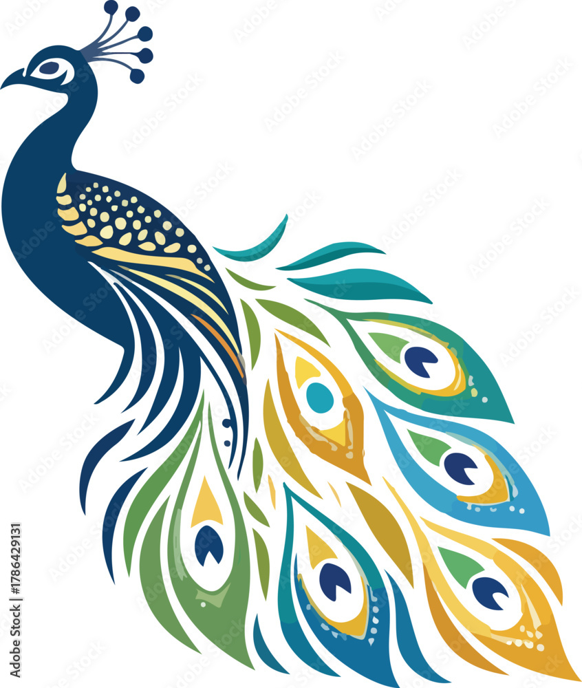 Obraz premium Elegant Peacock Logo Design – Luxury Bird Symbol, Royal Feather Icon, Modern Golden and Blue Vector Emblem for Branding and Fashion 