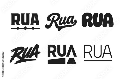 Rua Lettering Variations. Emblem of Rua. Set lettering. harmonious lettering variations of the same emblematic concept, each with different artistic