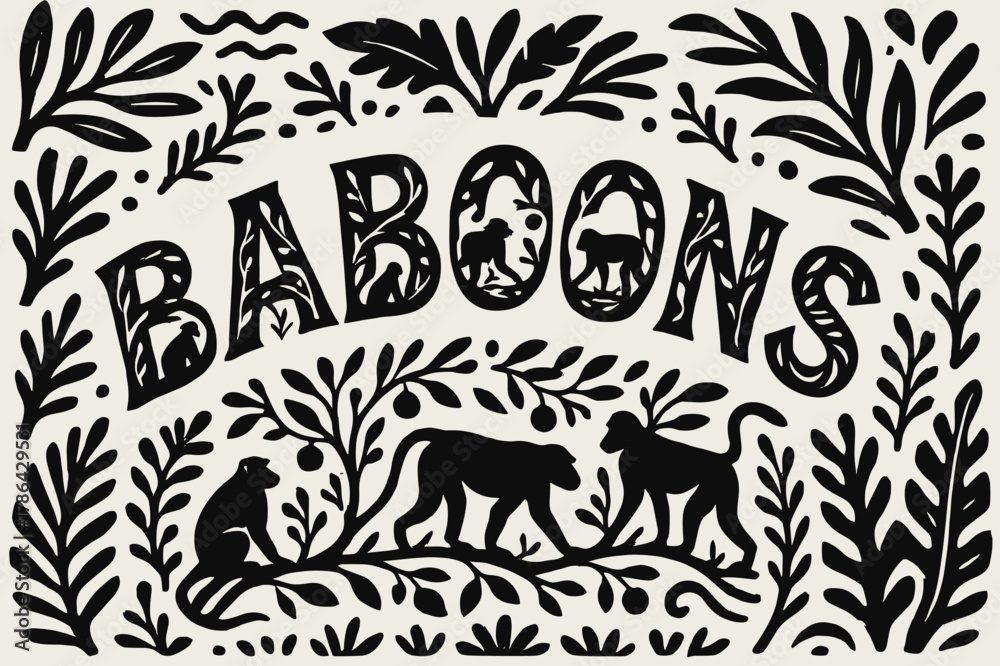 Fototapeta premium Baboons Silhouette Lettering. Decorative Display Lettering ? 