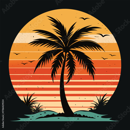 Retro Sunset Palm Tree Silhouette vintage