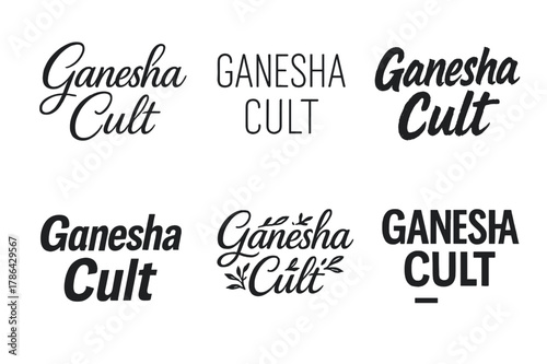 Ganesha Lettering Variations. Ganesha Cult. Set lettering. harmonious lettering variations of the same emblematic concept, each with different artistic