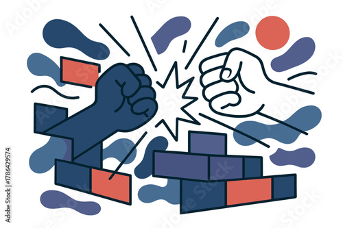 Breaking Barriers Illustration. Breaking Barriers. Abstract hands break through symbolic walls made of color