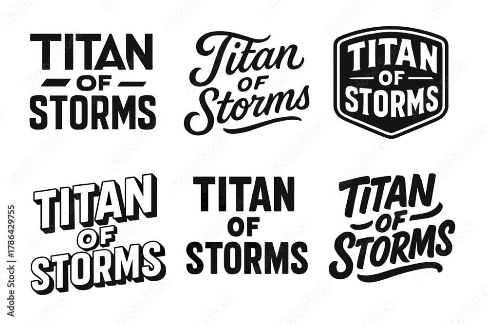 Fototapeta premium Lettering Titan Showcase. Titan of Storms. Set lettering. harmonious lettering variations of the same emblematic concept (Abstract geometric letterforms,