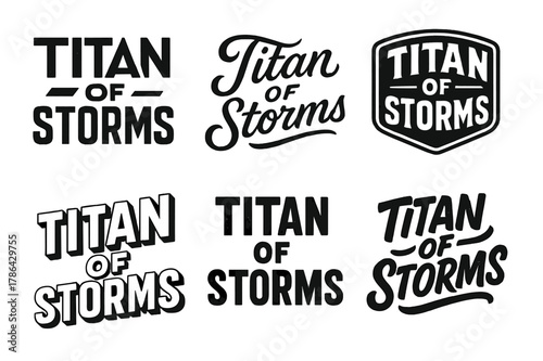Lettering Titan Showcase. Titan of Storms. Set lettering. harmonious lettering variations of the same emblematic concept (Abstract geometric letterforms,