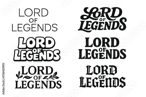 Dynamic Lettering Grid. Lord of Legends. Set lettering. harmonious lettering variations of the same emblematic concept (Modern minimal monoline lettering, Bold