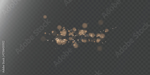 Golden glitter.Light effect.Glittering particles background. Gold dust on a transparent background.