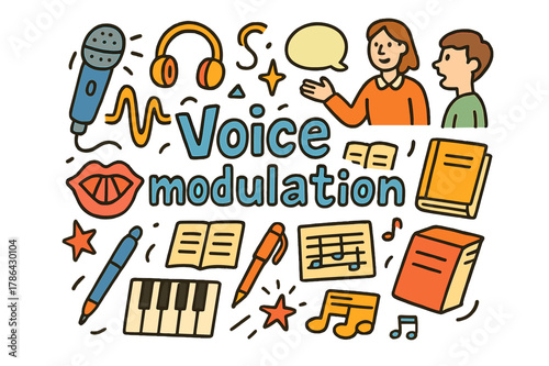 Voice Modulation Doodle. Voice modulation. Hand-drawn doodle illustration of voice modulation. Microphone,
