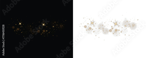 Sparkling light on two backgrounds, sparkling dust PNG. Glowing light effect with lots of glitter particles and stars. . Magical glow PNG